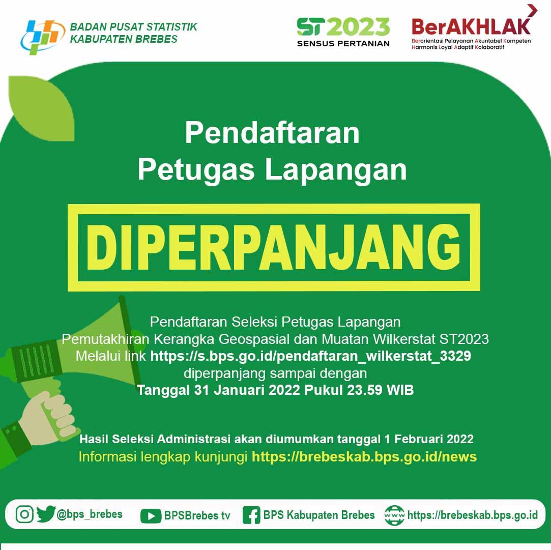 Perpanjangan Pendaftaran Petugas Pemutakhiran Kerangka Geospasial dan Muatan Wilkerstat ST2023