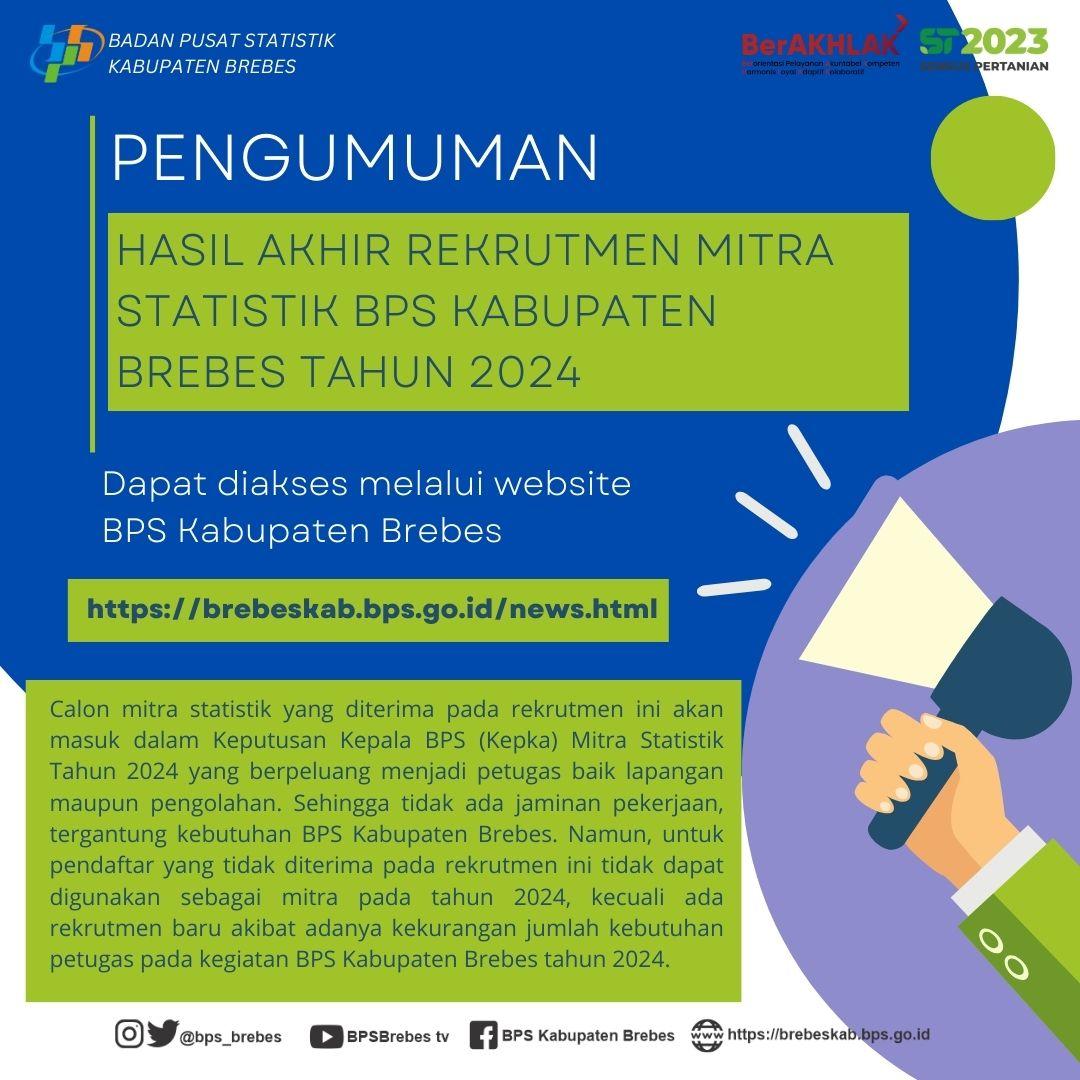 Pengumuman Hasil Akhir Rekrutmen Mitra Statistik BPS Kabupaten Brebes Tahun 2024